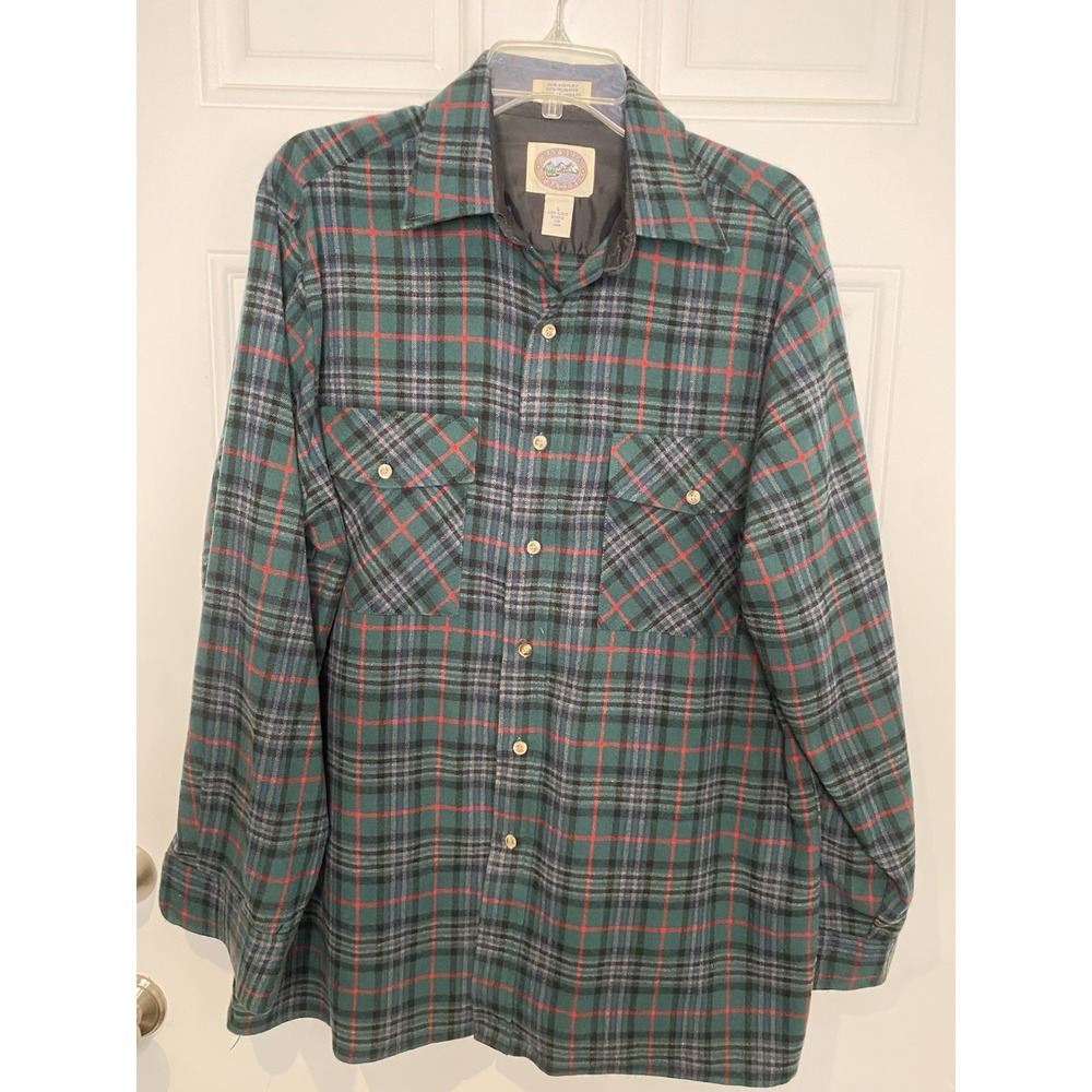 Bay Area Traders Men's Large Button Up Flannel Shirt Green Black Gray Red